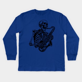 skeleton plays saxophone Kids Long Sleeve T-Shirt